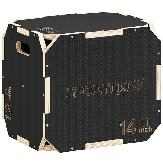 SPORTNOW Non-Slip Plyo Box in black with light wood edges and cut-out handles