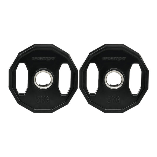 SPORTNOW Olympic Weight Plates Set, two black 5kg bumper plates with silver centres and cut-out handles