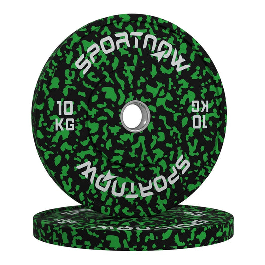 SPORTNOW Olympic Weight Plates with 5cm Holes, two 10kg plates with green and black pattern