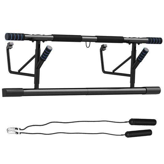 SPORTNOW Pull-Up Bar shown with its included resistance bands and padded blue handles