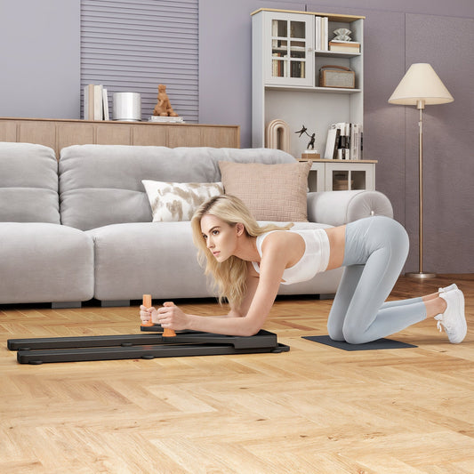 Woman using the portable press up board for a workout in a living room