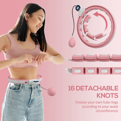 Woman assembling the smart weighted hula hoop with detachable knots