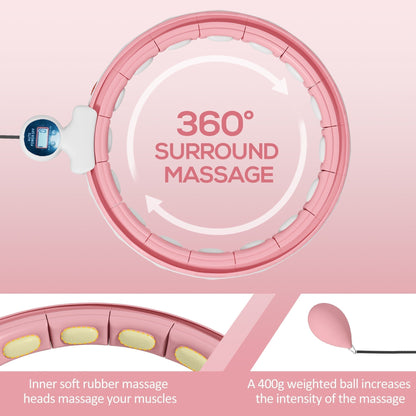 Close up of the smart weighted hula hoop showing massage knots and the weighted ball