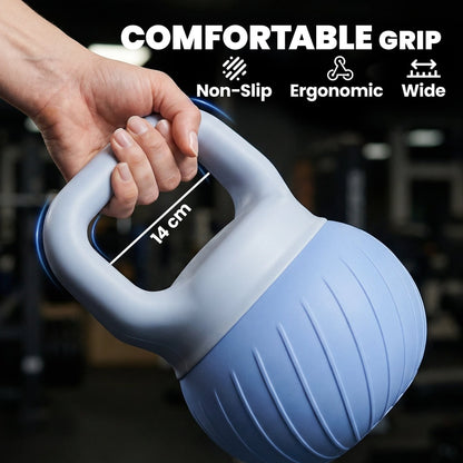 Hand holding the kettlebell handle, showing the non-slip grip and width