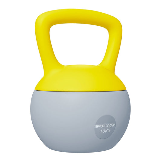 SPORTNOW 10KG Soft Kettlebell, a yellow and grey weight with a non-slip handle