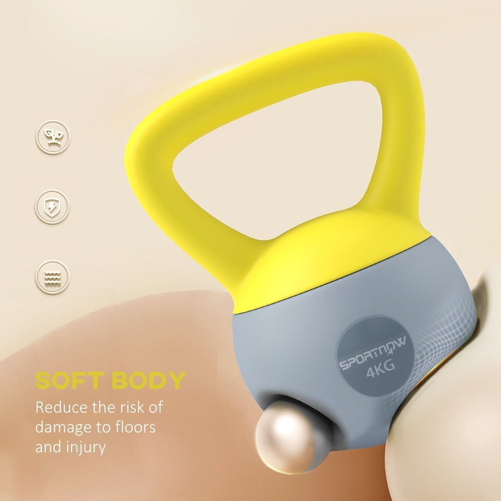 Close-up of the soft kettlebell showing its texture and branding