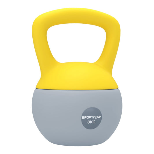 SPORTNOW 8KG Soft Kettlebell, a yellow handle and grey base with 'SPORTNOW 8KG' text