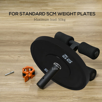 Close-up of the tibialis trainer bar with a 5cm weight plate attached