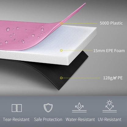 The trampoline spring cover layers showing the plastic foam and base material