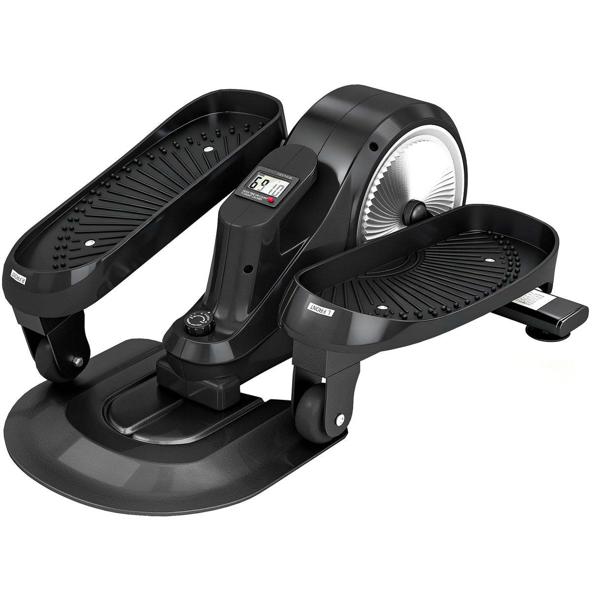SPORTNOW Under Desk Elliptical Machine with LCD Monitor, a compact black exercise machine with pedals and a digital display
