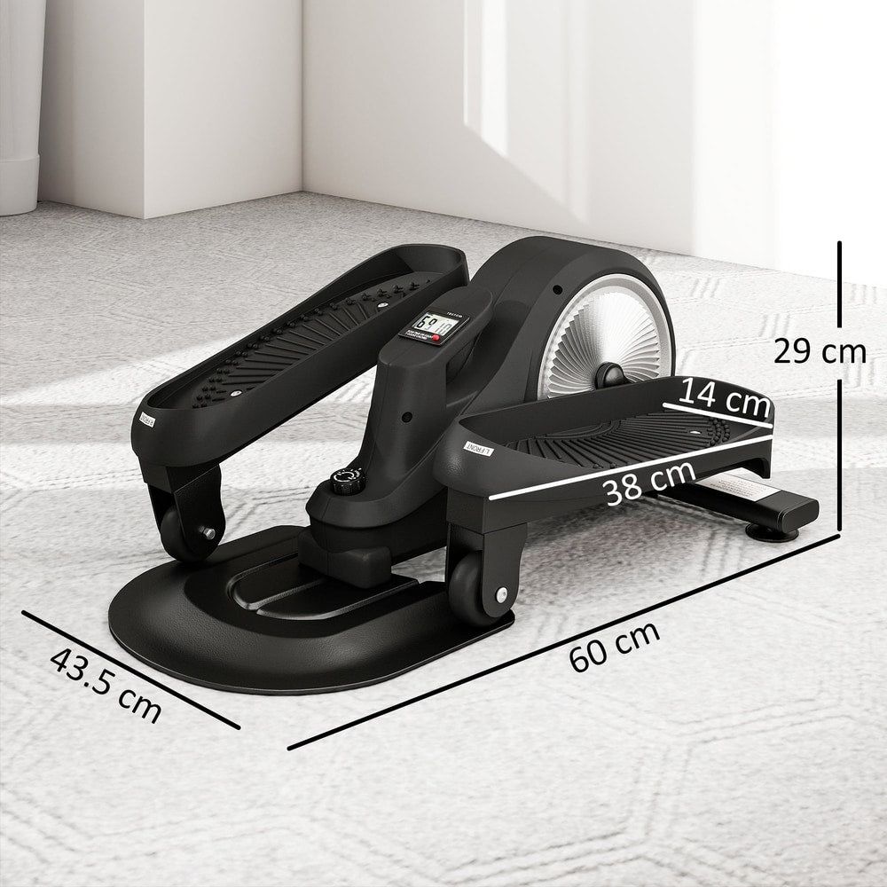 The compact exercise bike with dimensions shown for length, width and height