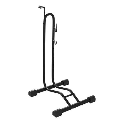 SPORTNOW Vertical and Horizontal Bike Rack Bicycle, a black metal stand with adjustable hooks for storing bicycles