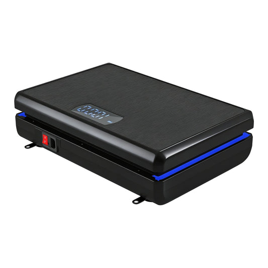 SPORTNOW Vibration Plate Exercise Machine with 120 Speed Levels, a black rectangular device with a digital display and blue