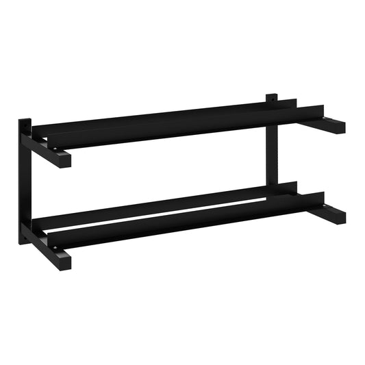 SPORTNOW Wall-Mounted Dumbbell Rack, a black two-tier steel rack for home gym weights