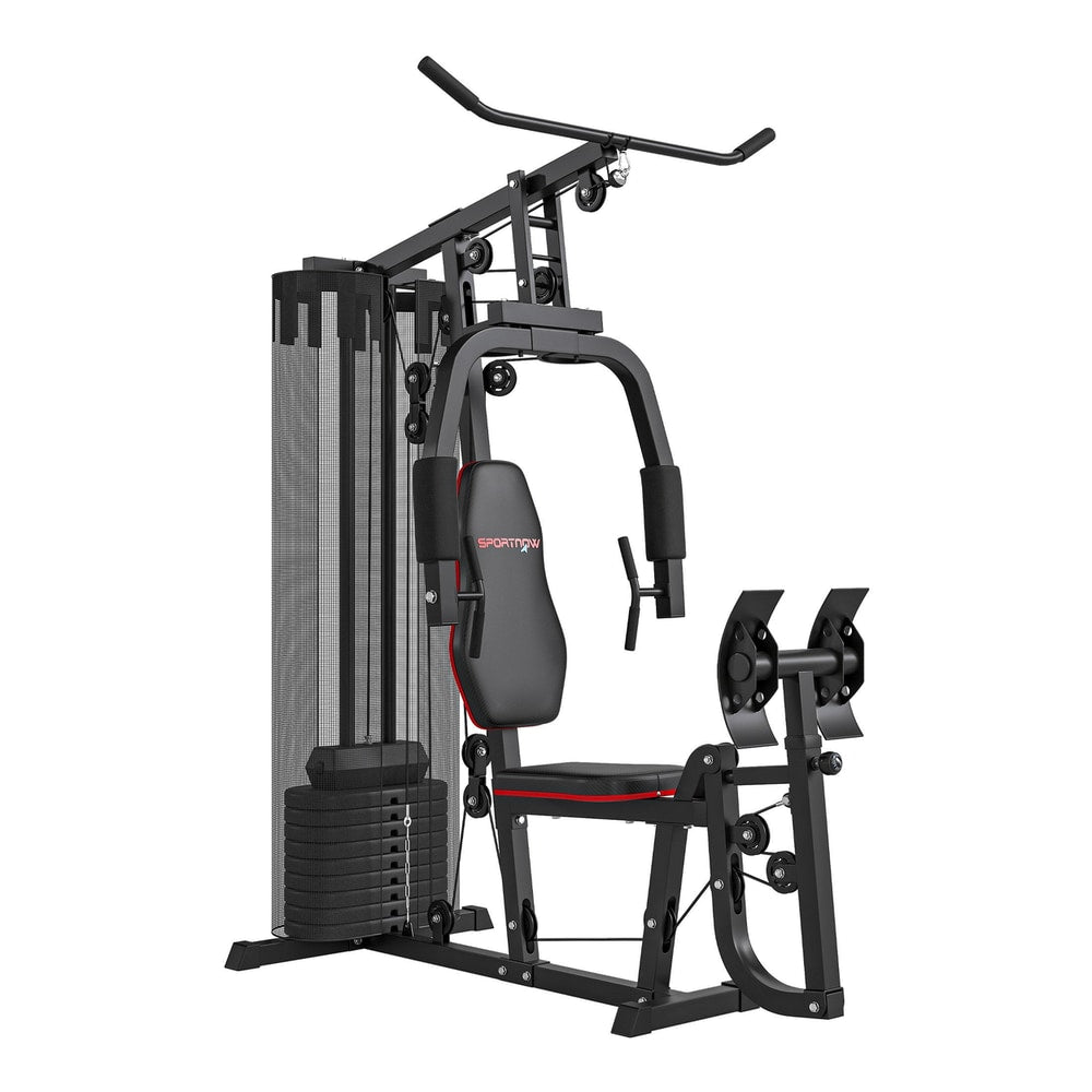 SPORTNOW Weights Machine with a black frame, padded seat and a vertical weight stack