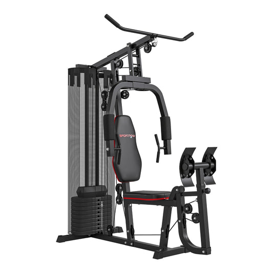 SPORTNOW Weights Machine with a black frame, padded seat and a vertical weight stack