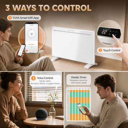 HOMCOM Smart Panel Heater Wall Mounted/Freestanding in White