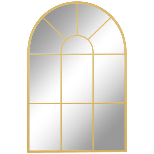 HOMCOM 90 X 61cm Arched Grid Mirror - Gold Tone