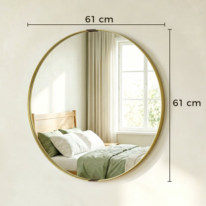 HOMCOM Round Wall Mirror 61 cm, Wall Mounted Bathroom Mirror with Tempered Safety Glass and Aluminium Alloy Frame, Gold Tone