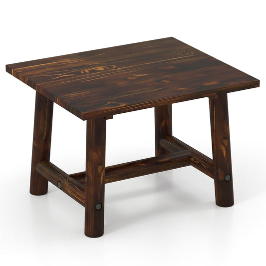 Square Side Table with Sturdy Legs and Reinforced Crossbar, a dark brown wooden table with four sturdy legs and a reinforced