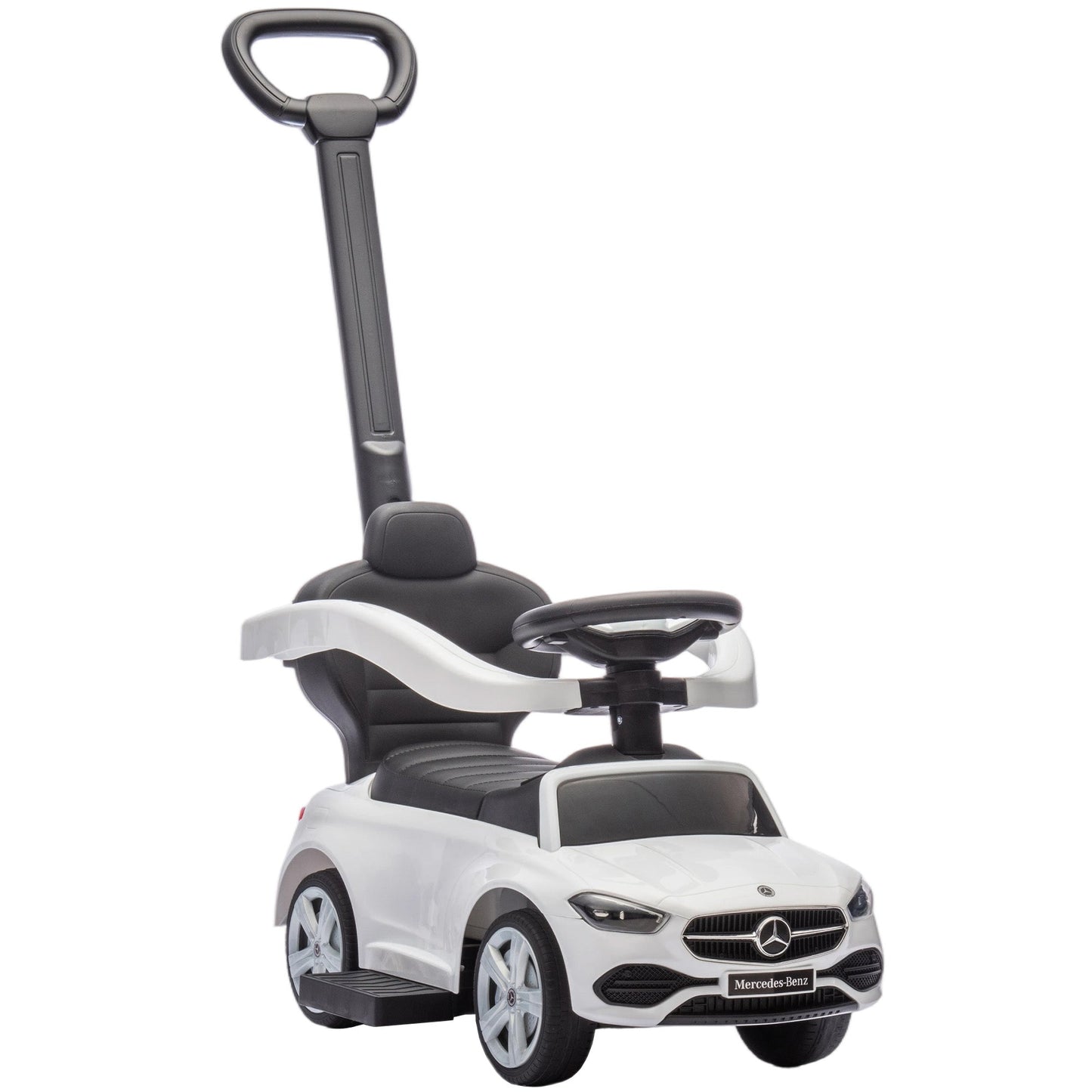 AIYAPLAY 2 in 1 Baby Ride on Push Car Mercedes-Benz C-Class Licensed Walker Foot to Floor Push-Along with Removable Handle, White