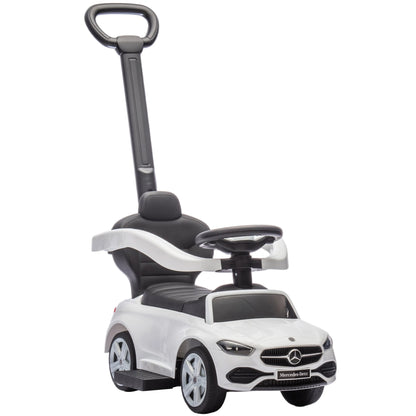 AIYAPLAY 2 in 1 Baby Ride on Push Car Mercedes-Benz C-Class Licensed Walker Foot to Floor Push-Along with Removable Handle, White