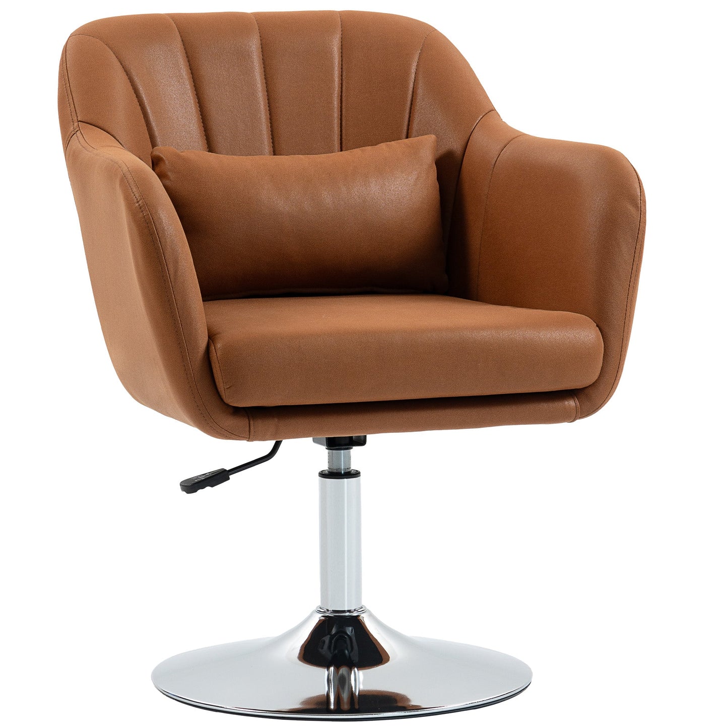 HOMCOM Swivel Accent Chair, Microfiber Cloth Tub Vanity Chair, Modern Armchair with Adjustable Height and Lumbar Support for Living Room Bedroom Salon Make up Room Dressing Table, Brown