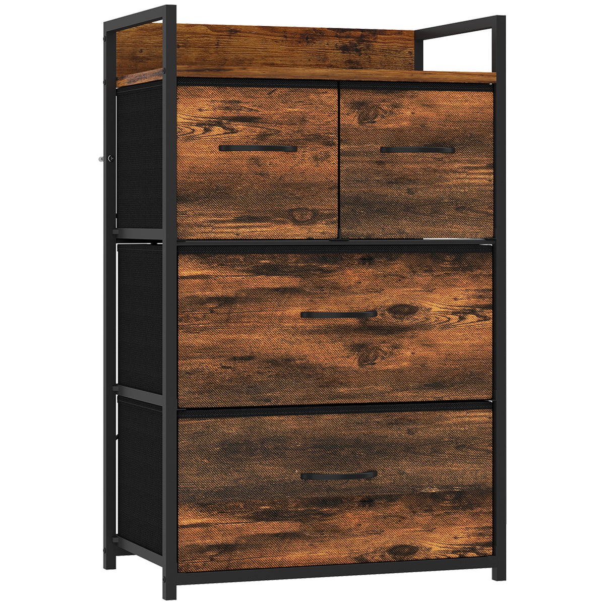 HOMCOM Rustic Chest of Four Fabric Drawers in Rustic Brown