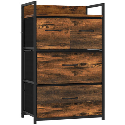 HOMCOM Rustic Chest of Four Fabric Drawers in Rustic Brown