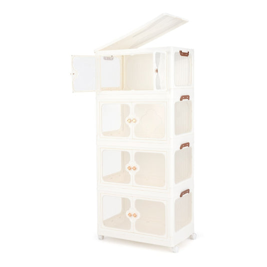 Stackable Storage Containers with Wheels and Lit-White-4-Tier with the top lid open
