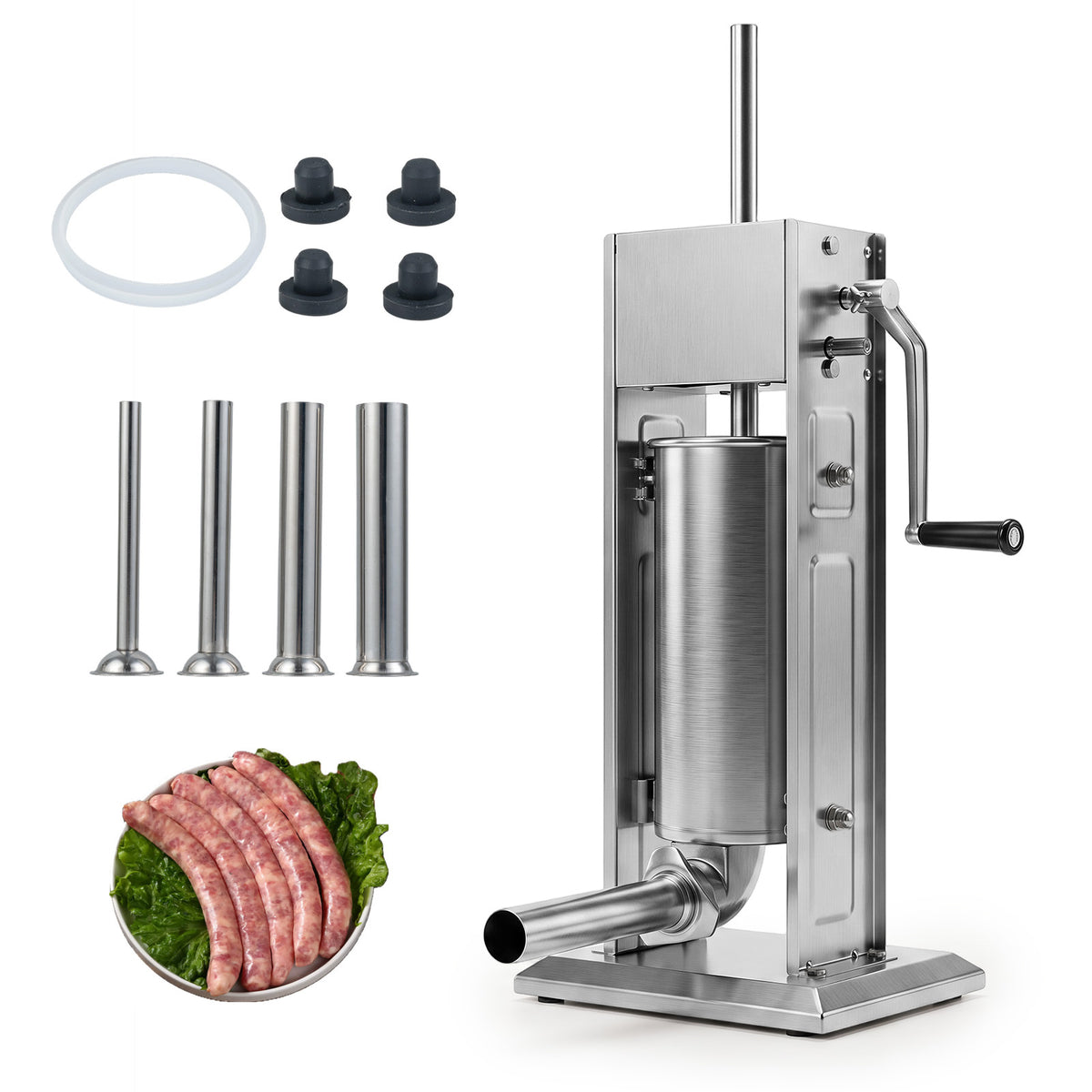 Stainless Steel Meat Filling Machine with 4 stuffing tubes and sausages