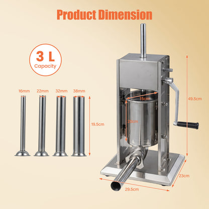 Sausage filling machine with dimensions and capacity label