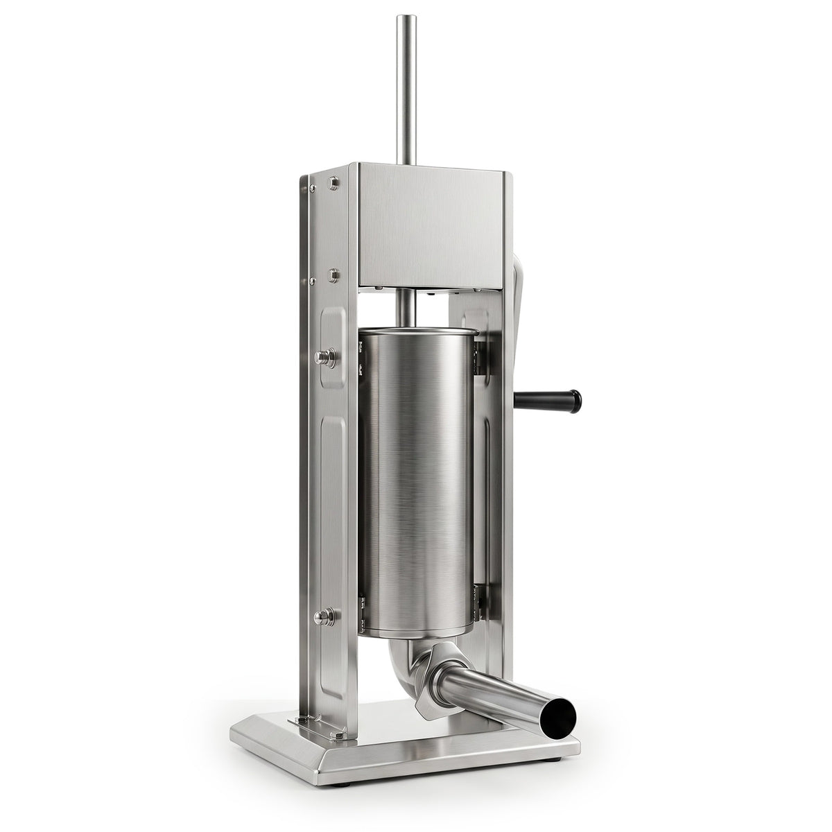 The stainless steel meat stuffer on a white background