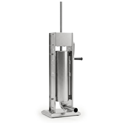 The meat filling machine standing upright on a plain white background