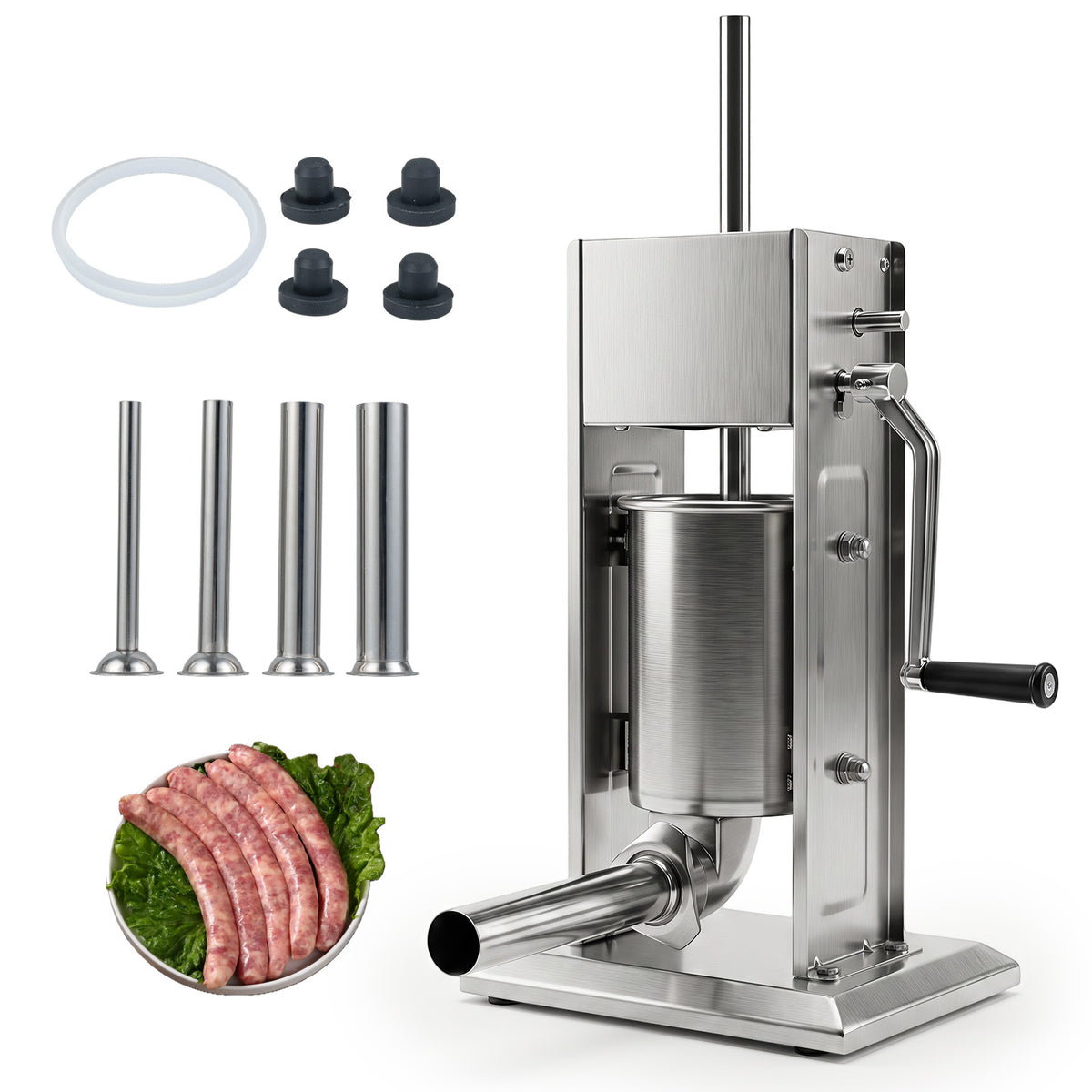 Stainless Steel Meat Filling Machine with four stuffing tubes and sausage links
