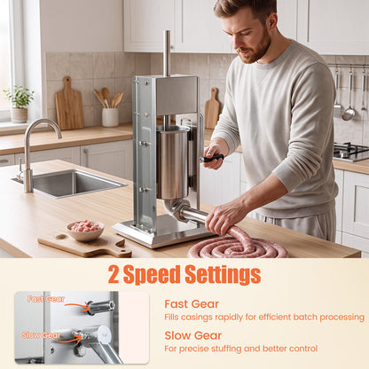 Man operating the meat filling machine with speed settings highlighted