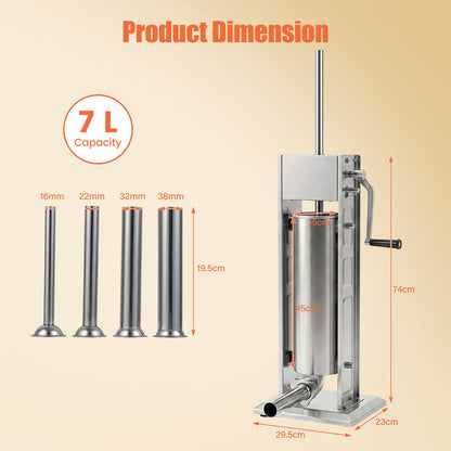The meat filling machine shown with various measurements and dimensions for reference