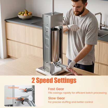 The meat filling machine showing the two speed settings for fast or precise operation