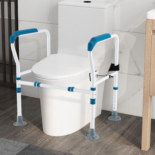 The bath safety frame positioned around a white toilet in a modern bathroom