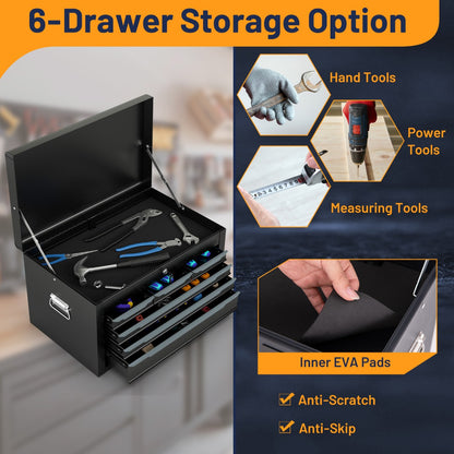 The garage storage chest with various hand tools and protective foam drawer liners