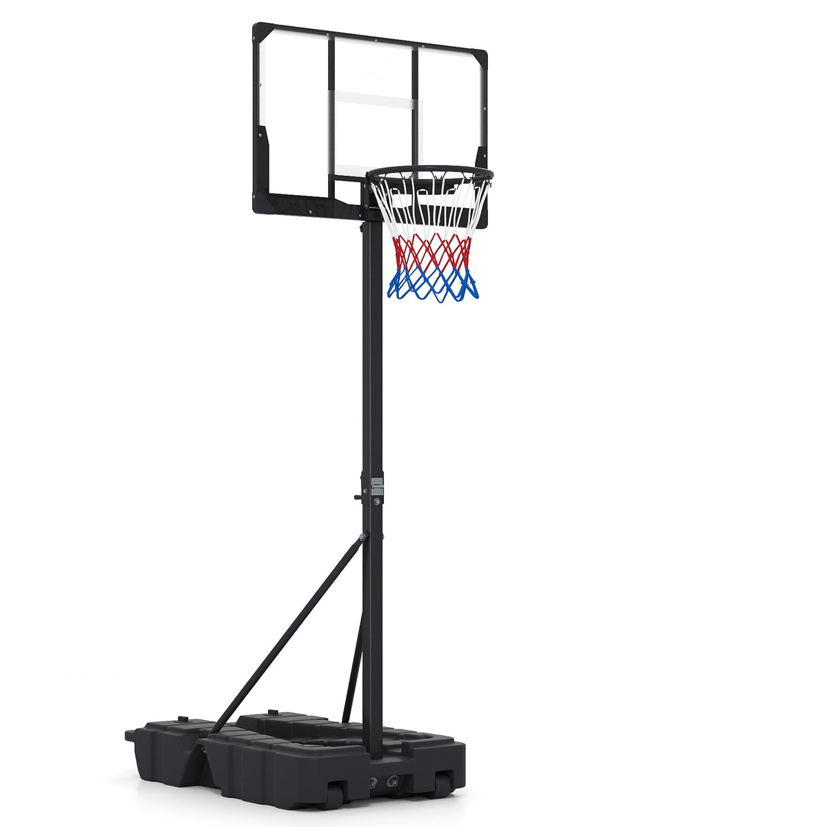 Stepless Adjustable Basketball Hoop with Stable Weighted Base on a plain white background