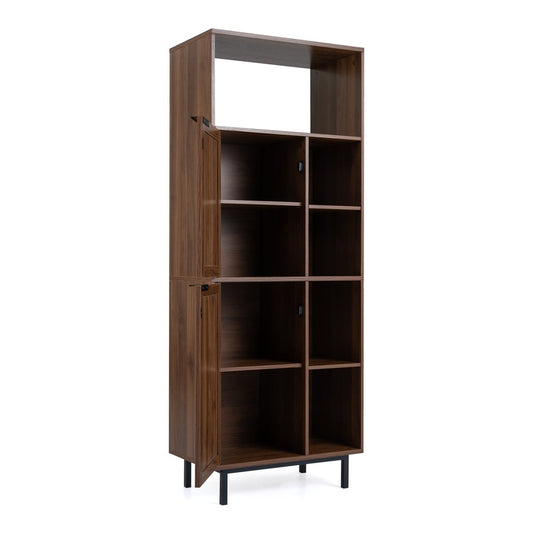 Storage Cabinet with 2 Rattan Doors and 5 Compartments shown against a plain white background