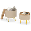 Storage Ottomans Set of 2 Leather Upholstered Round Footrests-Beige