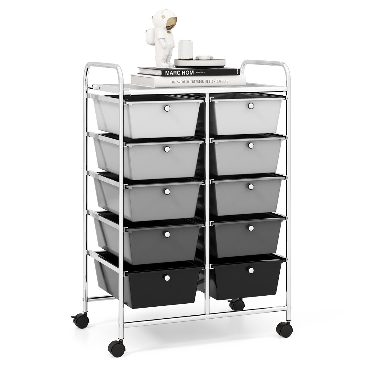 Storage Rolling Cart with 10-Drawer for Tools Scrapbook Paper Organising-Black & Grey