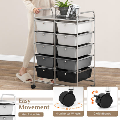 Storage Rolling Cart with 10-Drawer for Tools Scrapbook Paper Organising-Black & Grey
