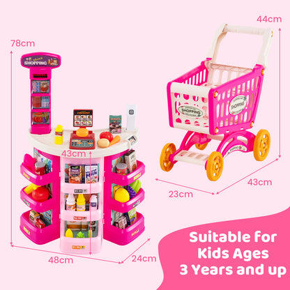 The play kitchen sets shown with dimension lines and labels indicating the size of the items