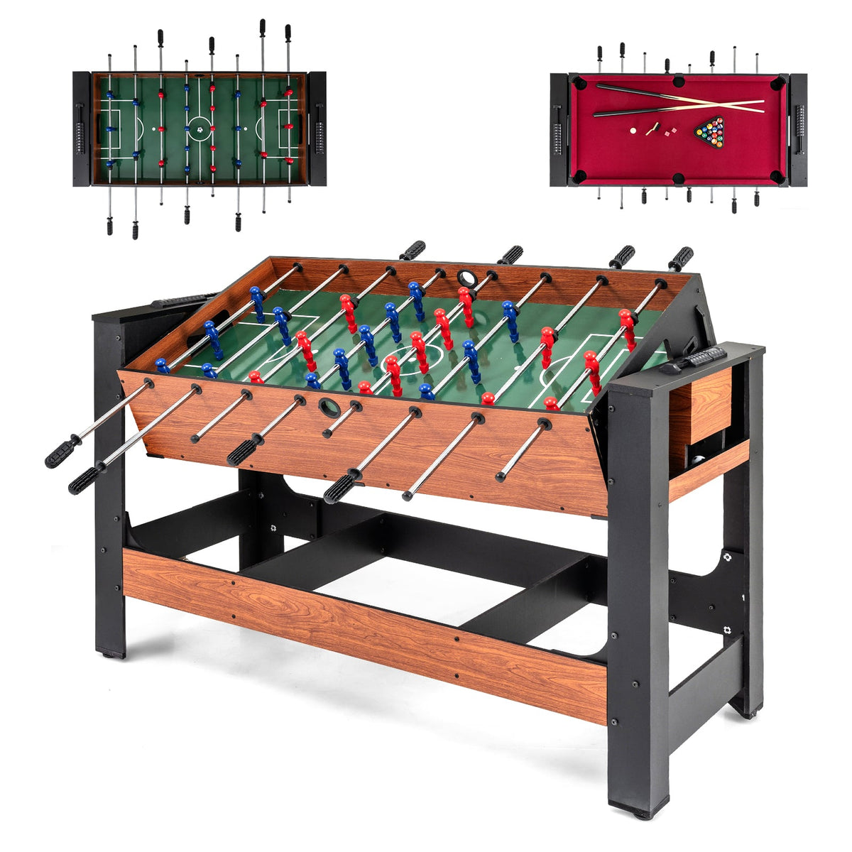 Swivel Game Table 2-in-1 Foosball and Pool Combo Space-saving shown with both game surfaces