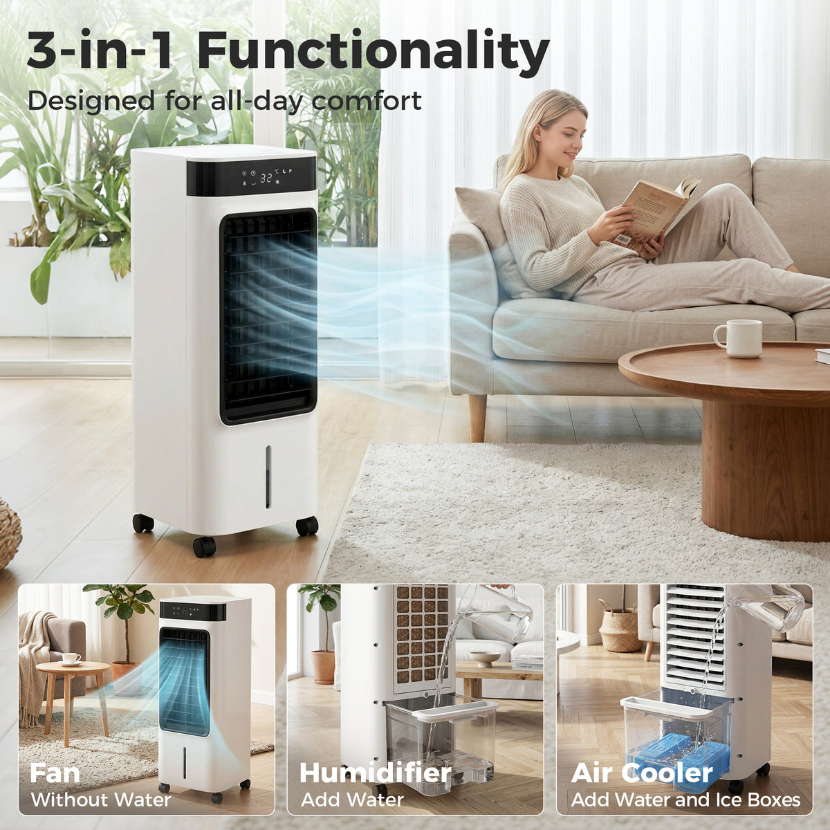 HOMCOM Portable Air Cooler in White