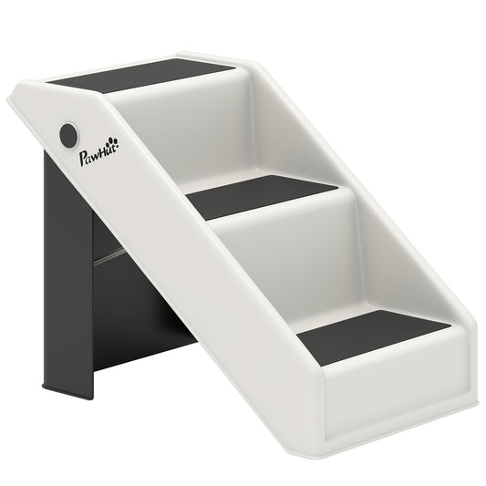 PawHut Foldable Dog Steps, Lightweight Portable Pet Stairs with 3 Non-Slip Steps for Beds or Sofas, Cream White