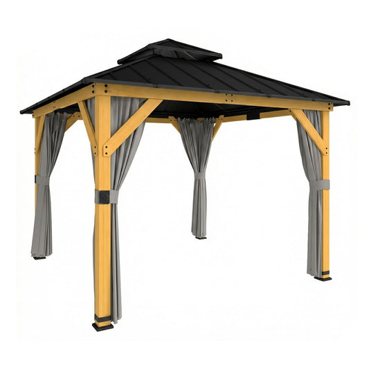 Outsunny Outdoor Hardtop Gazebo Canopy with 2-Tier Steel Roof in Grey